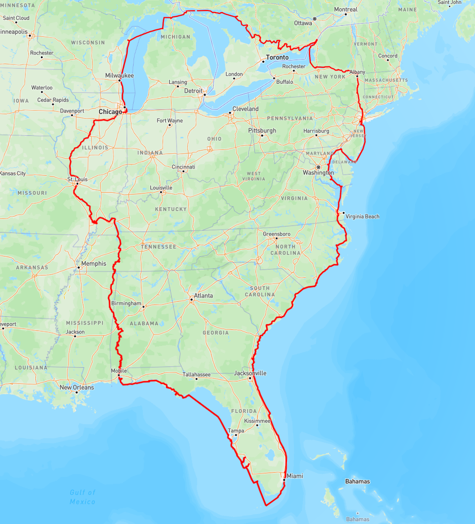 Route map: America's Great Loop — 6,000 miles around the eastern US